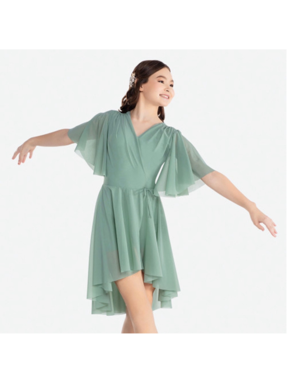 Revolution Dance Ballet Figure Skating Dress Sage Green Shorts Size MA Flowy